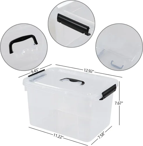 Vista 2 de Anbers Caja de almacenamiento de plástico con tapa de 10.5 cuartos de galón con asa, paquete de 4, transparente