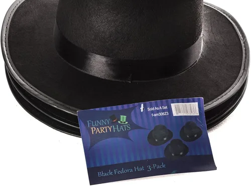 Vista 7 de Funny Party Hats - Sombreros negros de Gangster - Sombreros negros tipo Fedora - Sombreros de disfraz - Accesorios de disfraz