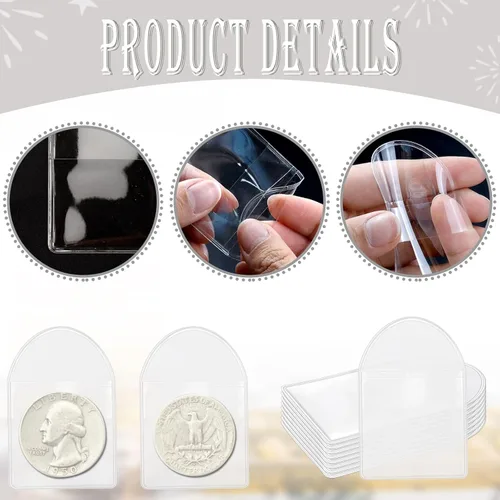 Vista 3 de Vmiapxo Paquete de 200 fundas para monedas para coleccionistas, 2.2 x 2 pulgadas, semicírculo
