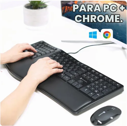 Vista 8 de Teclado Ergonómico con Cable X9 con Reposamuñecas Acolchado - Escribe Cómodamente por Más Tiempo - Teclado Dividido con Cable USB para Laptop, PC
