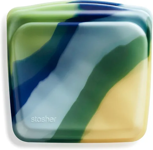 Vista 11 de Bolsa de almacenamiento reutilizable de silicona premium Stasher para sándwiches, color aqua, apta para microondas, sous vide, lavavajillas, horno
