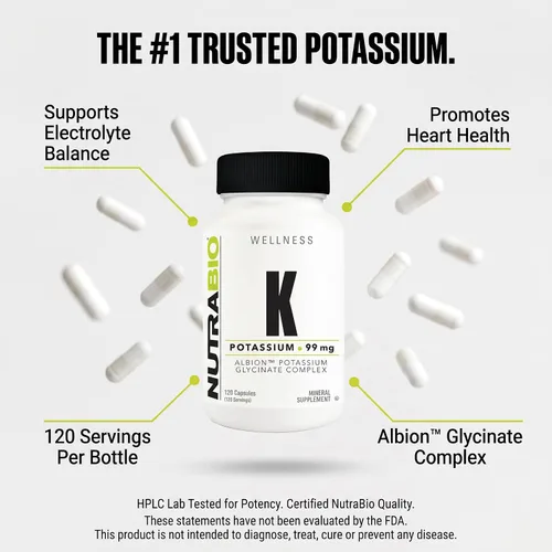Vista 5 de NutraBio Complejo de potasio, suplemento de potasio para un corazón, huesos, músculos y digestión saludables, 99 mg - 120 cápsulas vegetales