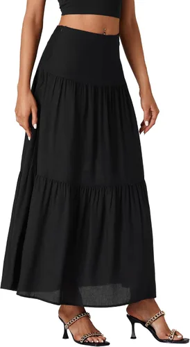 Vista 4 de Rooscier Falda larga casual con volantes y cintura alta para mujer