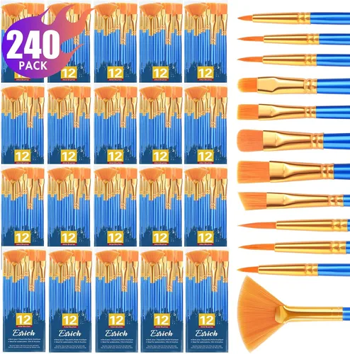 Vista 9 de ESRICH Juego de pinceles de pintura, 1 unidad/12 piezas de pelo de nailon con punta redonda para acuarela, óleo y roca, pintura facial, 12 tamaños