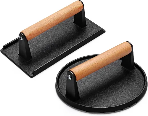 Vista 9 de AIVIKI - Prensa para hamburguesas, prensa para hamburguesas Smash para plancha Blackstone, hierro fundido resistente rectangular de 8.2x4.2 pulgadas