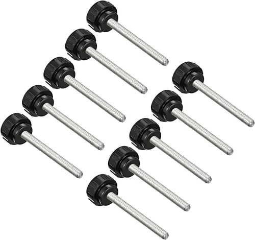 Vista 8 de Perillas de sujeción moleteadas, rosca macho M4 x 0.630 in, cabeza de 0.630 in, pomos de plástico termoestable para tornillo de pulgar negro