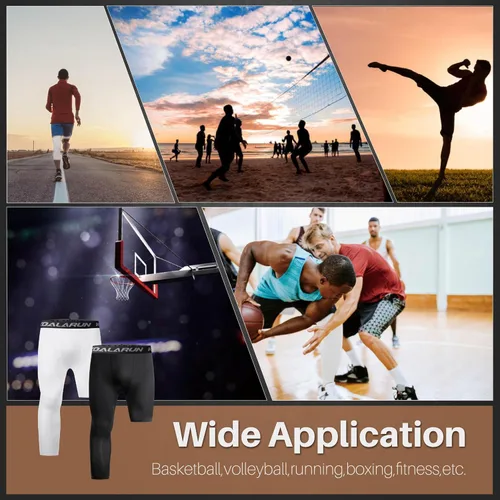 Vista 12 de Mallas de compresión de una pierna para baloncesto para hombre, 3/4, capri deportivos, pantalones de entrenamiento atlético, capas base