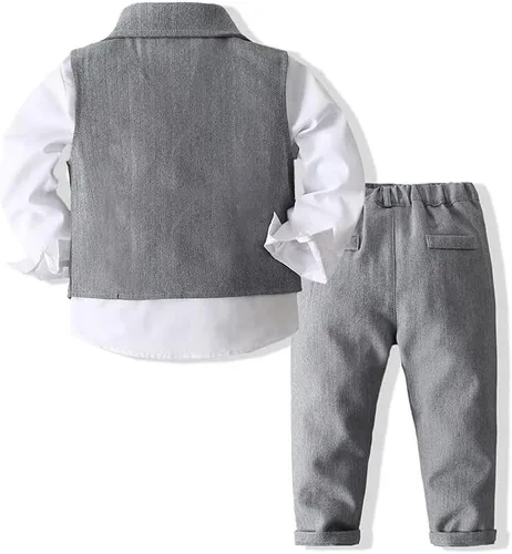Vista 2 de Conjunto de chaleco de 3 piezas para bebé niño con camisa blanca, chaleco y pantalón
