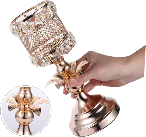 Vista 4 de IMIKEYA Candelabro de cristal de metal acabado dorado decoración multiusos para bar casero de boda