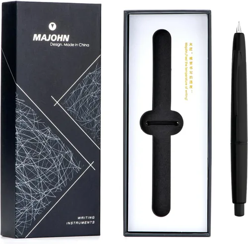 Vista 2 de erofa Majohn A2 Pluma estilográfica retráctil, plumín extrafino con caja, pluma de resina negra con convertidor, juego de escritura