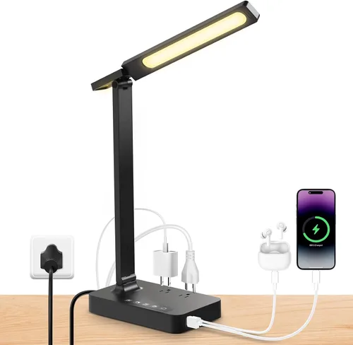 Vista 10 de Infiway Lámparas LED de escritorio para oficina en casa: lámpara de escritorio con puerto de carga USB - 1 USB-A, 1 puerto tipo C, 2 tomas de Blanco