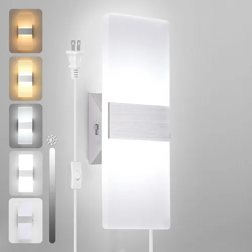 Vista 7 de TRLIFE Lámpara de pared LED moderna, ajustable 4 temperaturas de color 12W lámpara de pared moderna enchufe, luz de pared acrílica montada