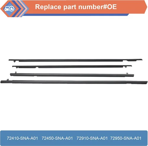 Vista 2 de 4 unidades de cinturón de sellado para ventana de puerta exterior de automóvil compatible con Honda Vehicle Civic 2006-2011, repuesto #72410-SNA-A01