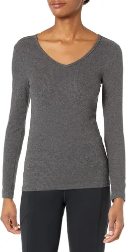Vista 2 de Tienda Essentials Cuello en V de punto acanalado de manga larga ajustada para mujer, paquete de 2