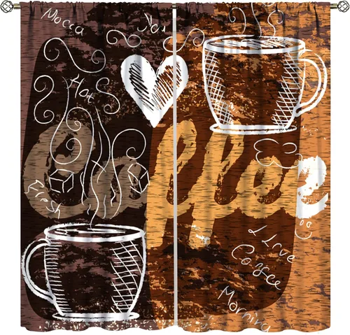 Vista 18 de Cortinas de cocina con temática de café, juegos de 2 paneles, 42 x 45 pulgadas, patrón de fiesta de té para decoración de café Estilo-5