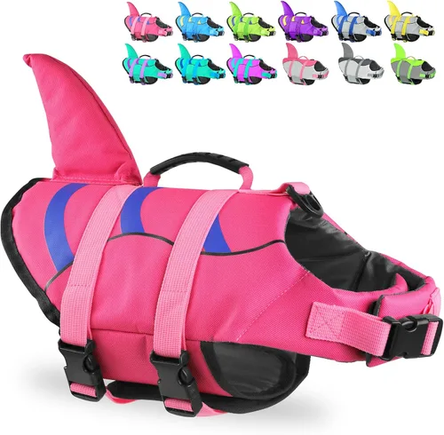 Vista 12 de Chaleco salvavidas para perros de Fragralley Shark, chaleco salvavidas ajustable para perros con aleta de tiburón, adecuado para perros pequeños
