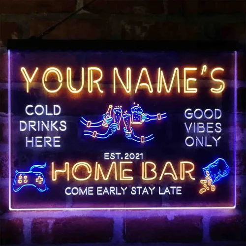 Vista 15 de Letrero de luz de neón LED tricolor para fiesta de cerveza, bar, personalizable, nombre, fecha, texto y cita, fuente verde y rojo y amarillo, 13 x