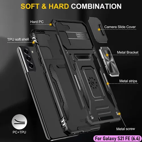 Vista 3 de Funda resistente para Samsung Galaxy S21 FE (5G), protector de parachoques de goma de doble capa de grado militar con protector de cámara