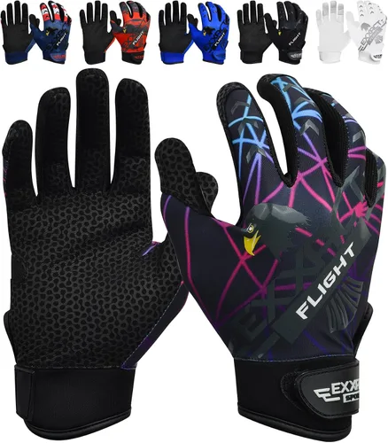 Vista 12 de Exxact Sports Guantes de bateo de béisbol para jóvenes y adultos con palma de cuero texturizada, guantes de bateo de sóftbol para mujeres/hombres