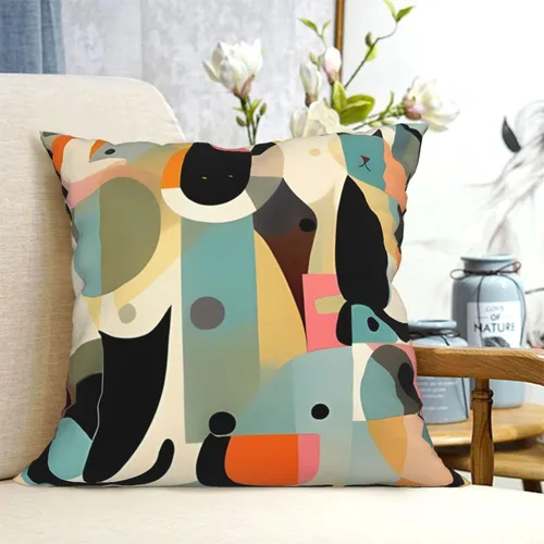 Vista 7 de Fundas de almohada con estampado de gato moderno de mediados de siglo de 18 x 18 pulgadas, funda de cojín suave y acogedora, funda de almohada