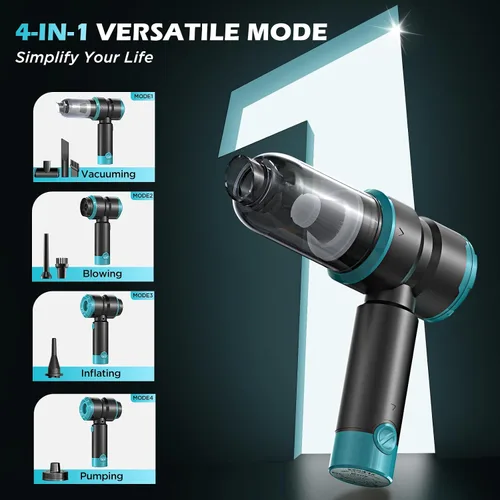 Vista 3 de Aspiradora de mano para coche con potencia de 15000PA, aspiradora inalámbrica pequeña y potente 4 en 1 y quitamanchas con batería de 2000mAh