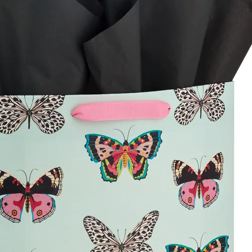 Vista 5 de Hallmark Bolsa de regalo grande de 13" con papel de seda (mariposas, verde menta, rosa, negro) para Pascua, Día de la Madre, despedidas de soltera
