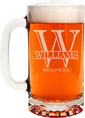 Vista 57 de Taza de cerveza de vidrio con monograma grabado de 16 onzas (letra A), regalos de cerveza personalizados de la A a la Z para hombres, Día del Padre