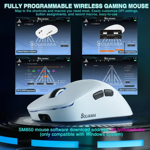 Vista 5 de SOLAKAKA SM850 - Ratón Inalámbrico para Juegos - Botones Programables, DPI Ajustable de 24000, Ratón Inalámbrico para Computadora Ligero