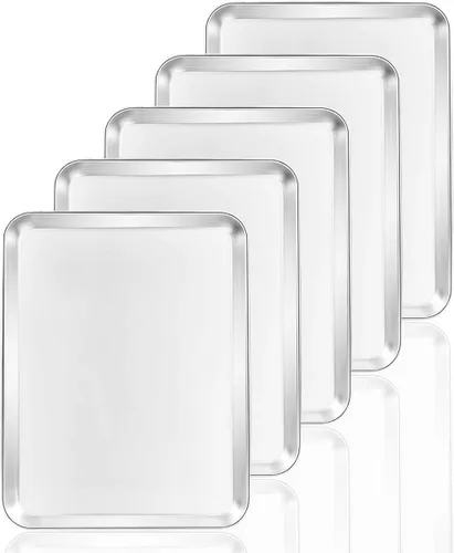 Vista 11 de 5 bandejas para hornear, bandeja para hornear de acero inoxidable, tamaño rectangular, 9 x 7 x 1 pulgada, saludables y no tóxicas, libres de óxido