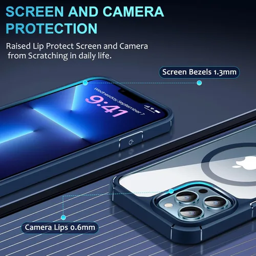 Vista 2 de Funda magnética diseñada para iPhone 13 Pro Max [compatible con MagSafe] con protector de pantalla y protector de lente de cámara, funda Azul