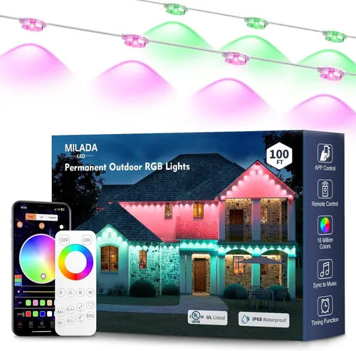Vista 10 de Tira de luces LED COB de 20 pies RGB Smart IC, IP67 impermeable al aire libre, regulable