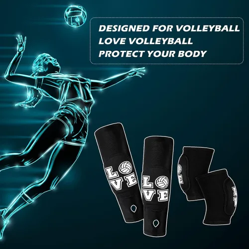 Vista 6 de Ramede Rodilleras de voleibol y mangas para brazos con almohadilla de protección, antebrazo, codo con orificio para el pulgar, accesorios