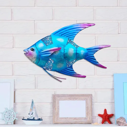 Vista 10 de POXOH - Juego de 3 decoraciones de pared de caballito de mar de metal, temática costera del océano de vida marina para interiores y exteriores, arte