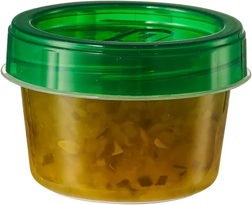 Vista 6 de PLASTICPRO Paquete de 6 recipientes de almacenamiento de alimentos con tapa giratoria con rosca verde, recipientes reutilizables de 4 onzas