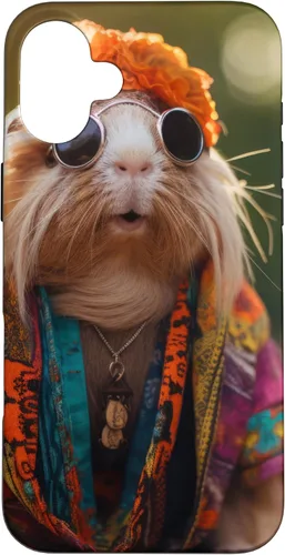 Vista 21 de iPhone 16 Boho Hippie Sunglasses Guinea Pig Case