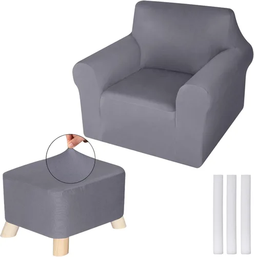 Vista 9 de HunnmingRe Juego de fundas para silla y otomana, funda de cojín en forma de T, de seda de leche, protector de muebles, sofá suave para sillón