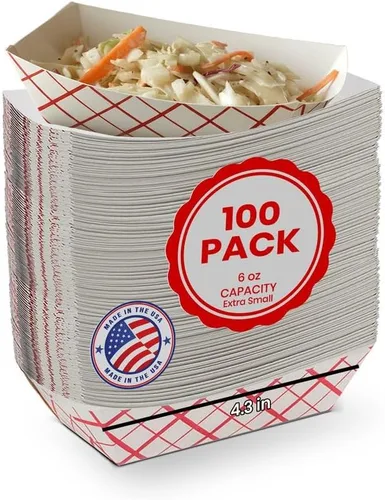 Vista 9 de MT Products Bandejas de papel desechables pequeñas de 1/2 lb – Paquete de 100 – Barcos de papel a cuadros resistentes a la grasa para aperitivos
