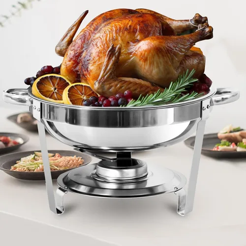 Vista 2 de Plato para bufé, servidores redondos de 6 cuartos de galón y calentadores de alimentos, servidores de rozaduras de acero inoxidable para fiestas
