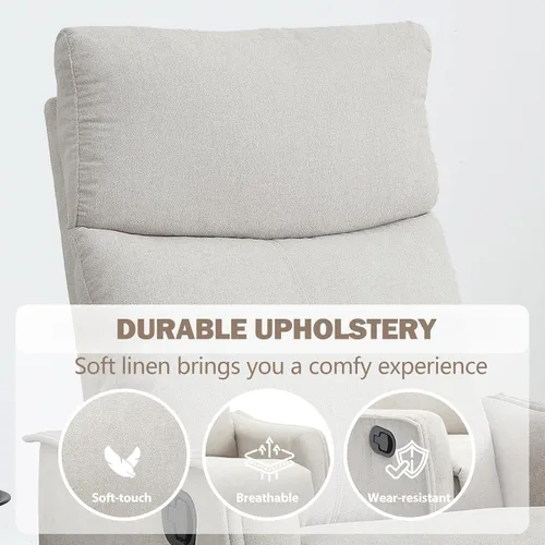Vista 8 de cinkehome Silla Reclinable Giratoria Mecedora con Masaje Térmico, Sillas Reclinables Mecedoras para Guardería, Espacios Pequeños, Respaldo Alto