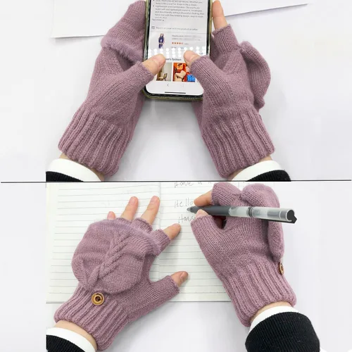 Vista 13 de Beurlike Guantes de invierno para mujer, de lana cálida, a prueba de viento, convertibles, sin dedos