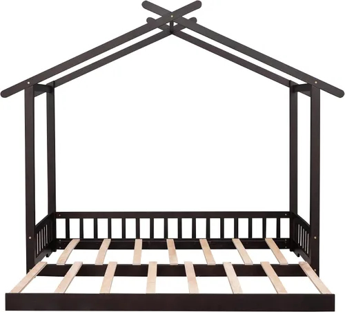 Vista 4 de Merax Cama de casa extensible, sofá cama de madera, no necesita somier, espresso
