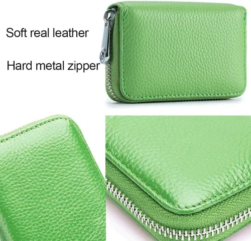 Vista 6 de EASTNIGHTS Cartera de cuero genuino para tarjetas de crédito RFID con cremallera