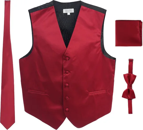 Vista 12 de Gioberti Chaleco formal de satén de 4 piezas para hombre, corbatín y pañuelo de bolsillo Negro D