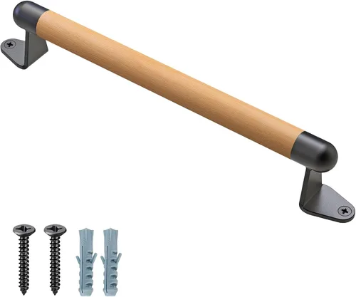 Vista 8 de SELEWARE Manija de madera para puertas correderas, 2 unidades, 9 pulgadas Soportes de plástico negro (paquete de 2)
