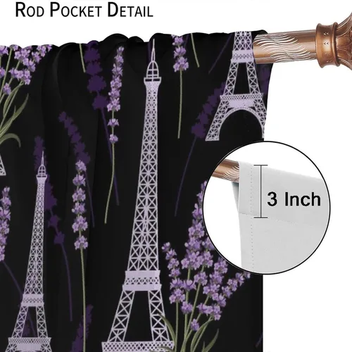 Vista 6 de Cortinas opacas con diseño de torre de París, diseño romántico de torre Eiffel, lavanda, decoración del hogar, dormitorio, sala de estar, cocina