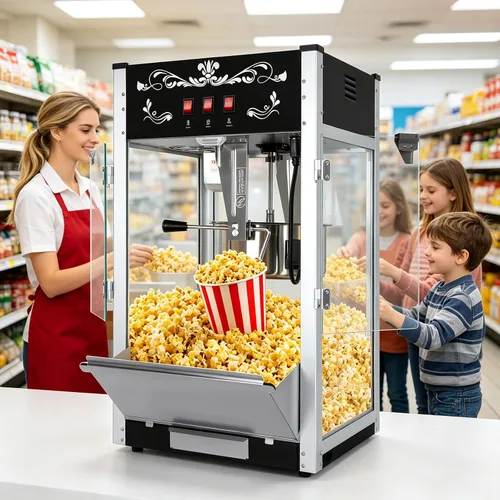 Vista 30 de Máquina comercial de palomitas de maíz con hervidor de 20 onzas, máquina de palomitas de maíz para encimera estilo teatro, acero inoxidable, control