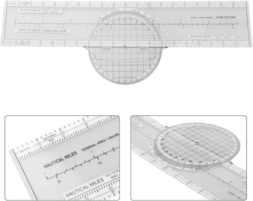 Vista 4 de Aviation Plotter Slide Rule, 360° Rotating Azimuth Navigation Ruler for VFR Flight Planning, Vector Measuring Tool with Map Scale for Pilots, CRP-1