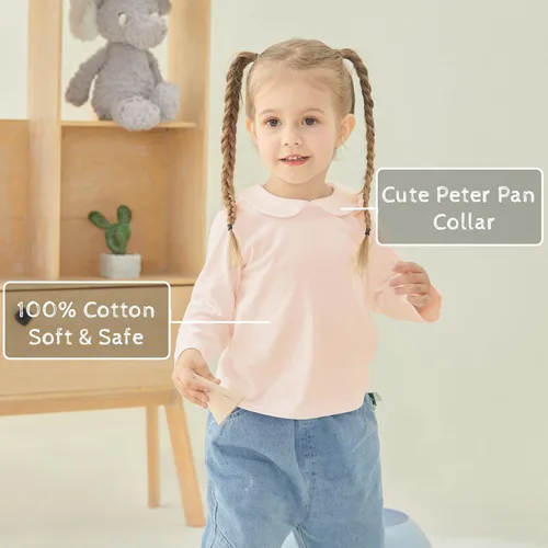 Vista 2 de pureborn Blusa de manga larga con cuello de algodón para niñas pequeñas