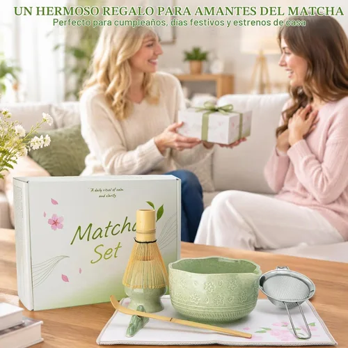 Vista 7 de ALBISS Juego de batidor de matcha, kit de cerámica de matcha de 7 piezas Verde