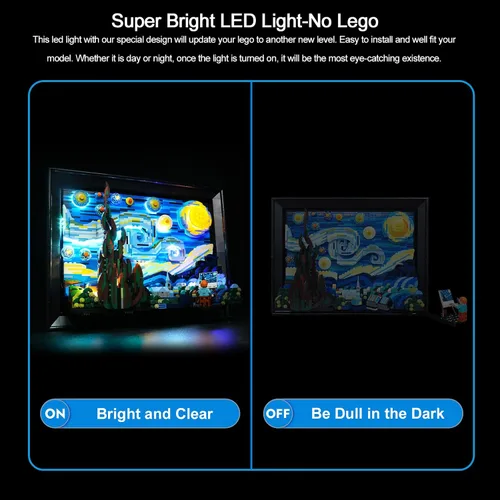 Vista 4 de BrickBling Luces LED compatibles con Lego Starry Night, kit de luces compatible con Lego Van Gogh compatible con Lego 21333-versión clásica